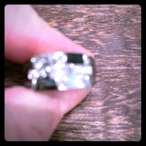 CZ and blue sapphire white gold filled ring